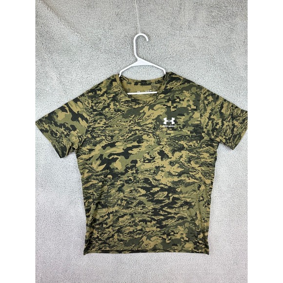 Under Armour Shirt Men XL Army Brown Camo Tee Loose Fit Heat Gear Adult